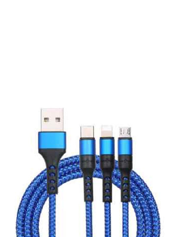 

Generic 1.2-Meter 3 In 1 Charging Cable, USB Male to Micro USB/USB Type-C/Lighting for Smartphones/Tablets, Blue