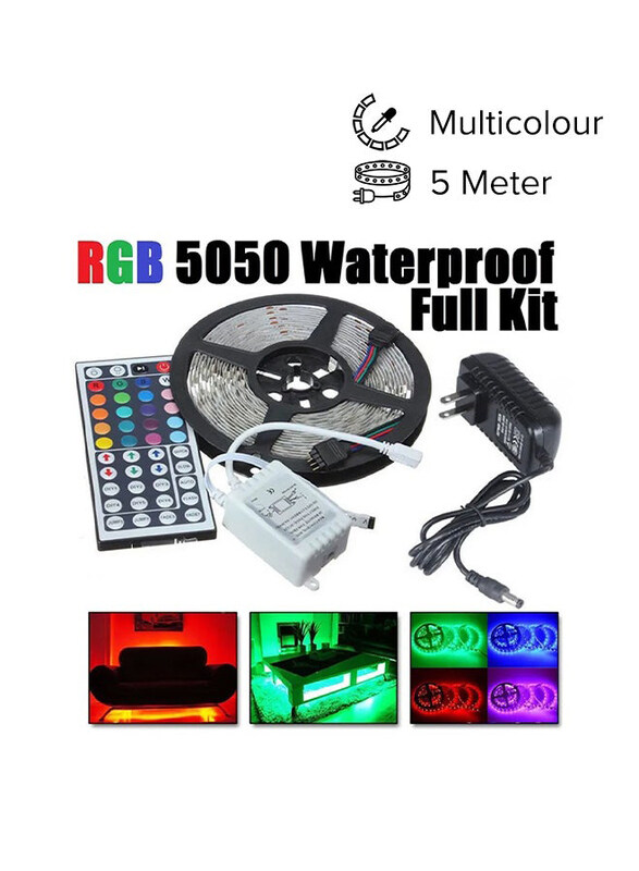 

Voberry Flexible Colour Changing Durable RGB LED Strip Light with 44 Keys IR Remote & 12V Power Supply Adaptor, Multicolour