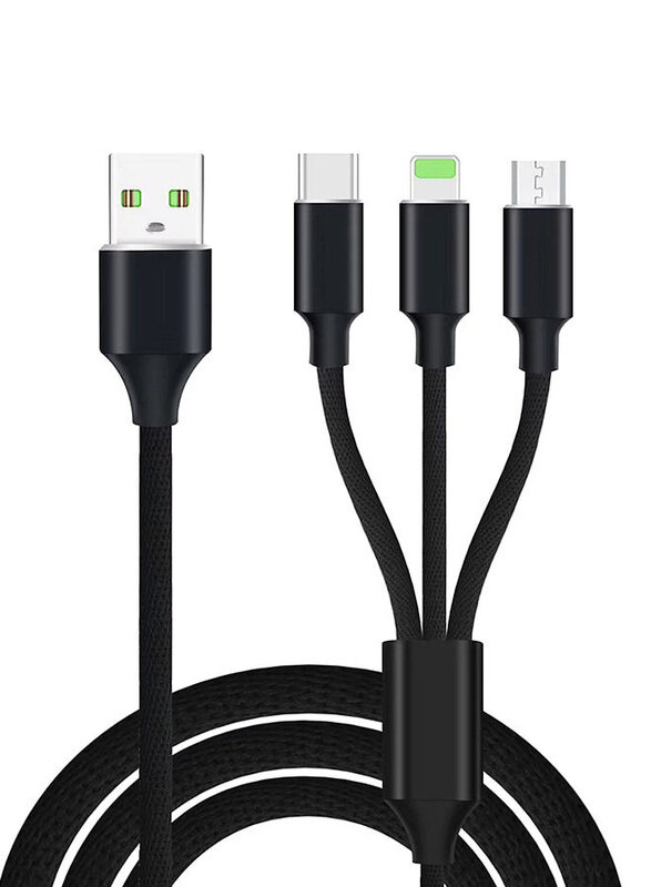 

Generic 3 Feet 3-In-1 Micro USB Type-C Lightning Data Sync & Charging Cable, Black