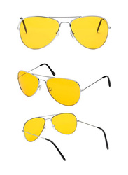 As Seen On Tv Full-Rim Night View Aviator Sunglasses Unisex, Silver/Yellow, 60/16/137