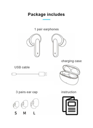W1S Bluetooth In-Ear Earbuds with Charging Case, White