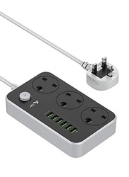 3-Power Socket And 6-Port USB Adapter, Grey
