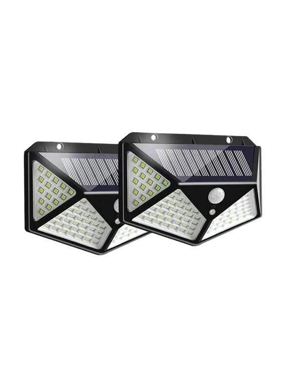 100 LED Solar Motion Sensor Power Light, 2 Pieces, 130 x 95mm, Black