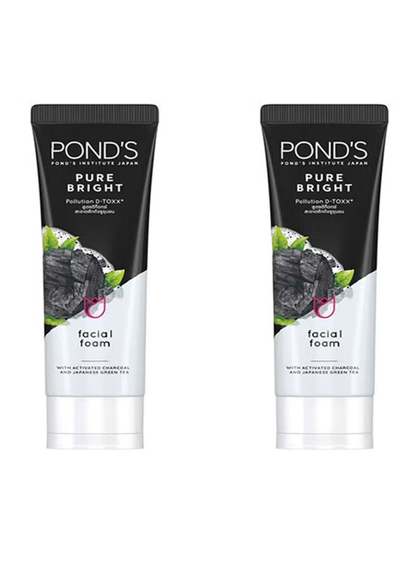 Pond's Pure Bright Facial Foam Facewash with Charcoal and Green Tea, 100g, 2 Pieces