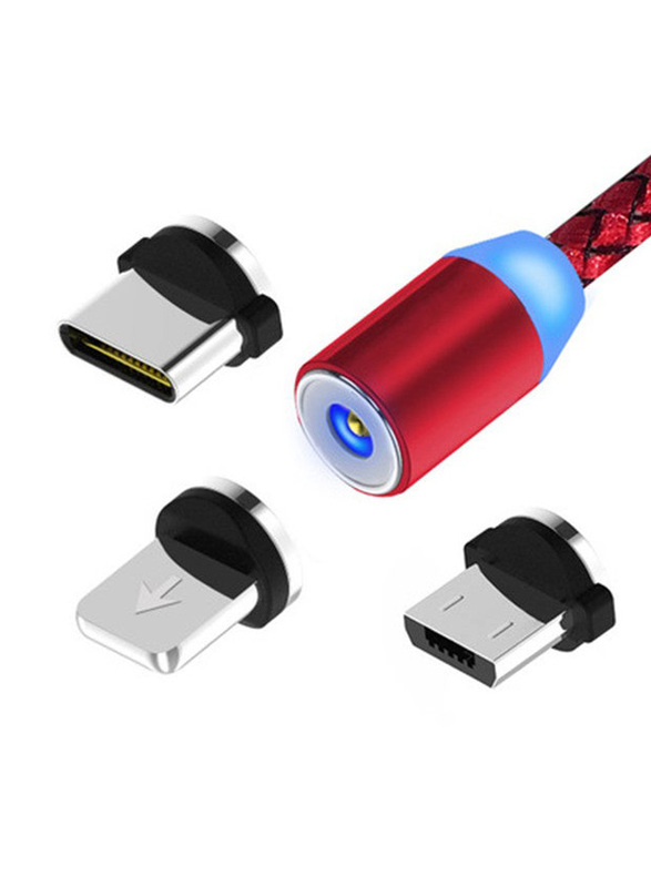 1 Meter 3-In-1 Multi-Purpose Magnetic USB Charging Cable, Red