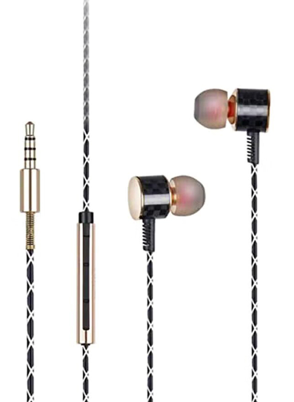 Budi Wired In-Ear Headphones with Remote & Mic, Gold/Grey