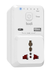 Budi 3 Pin Timer Home Charger, White