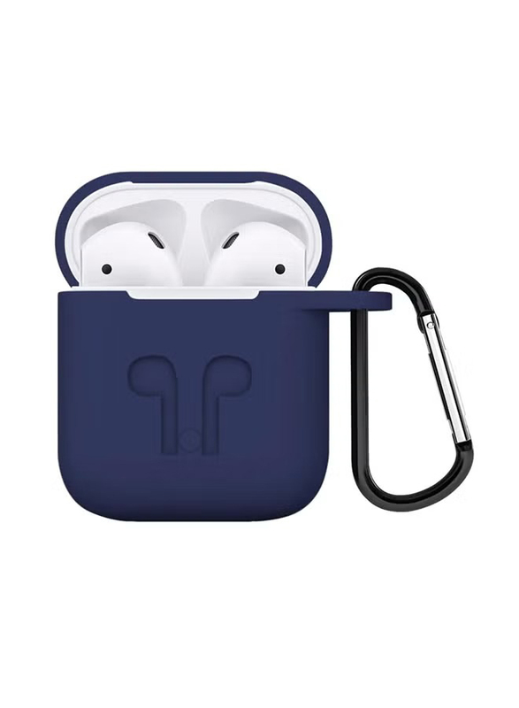 Protective Silicone Case Cover With Carabiner For Apple AirPods, NM-127, Blue
