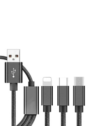 2-Meters 3-in-1 Multiple Types Charging Cable, Multiple Types to USB Type A for Smartphones/Tablets, Black