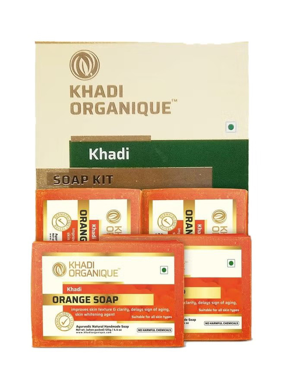 Khadi Organique Handmade Orange Soap, 125g, 4 Pieces