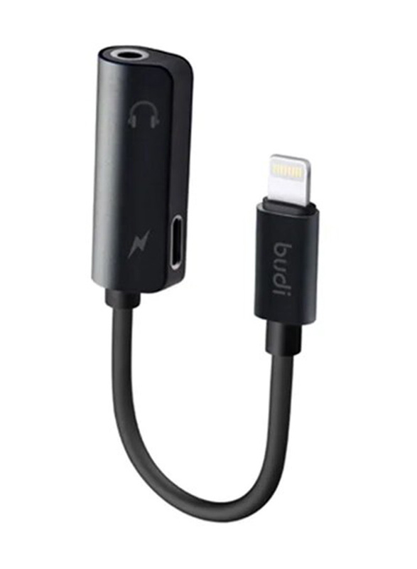 Budi 12cm Lightning to 3.5mm Cable with Lightning Connector for iPhone, Black