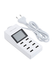 Doolike 8 USB Port Power Adapter With LCD Screen, White