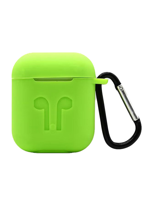 Thickened Silicone Protective Case for Apple AirPods with Carabiner, Grass Green
