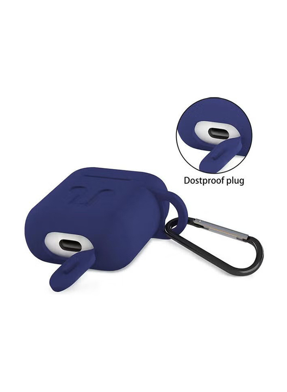 Protective Silicone Cover Case With Carabiner For Apple AirPods Accessories, AP_DK_40, Dark Blue