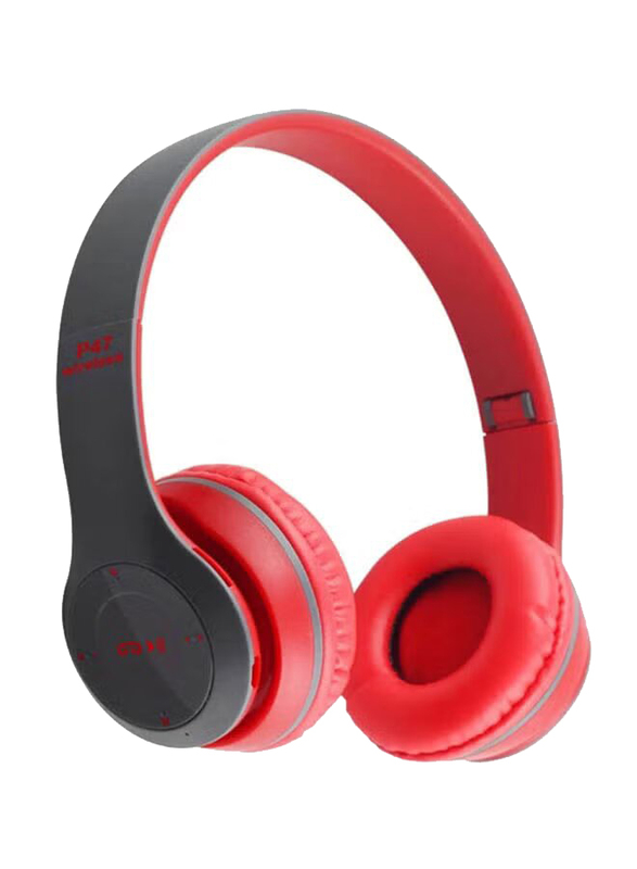 P47 Bluetooth Wireless Over-Ear Noise Cancellation Headphones, Red/Black