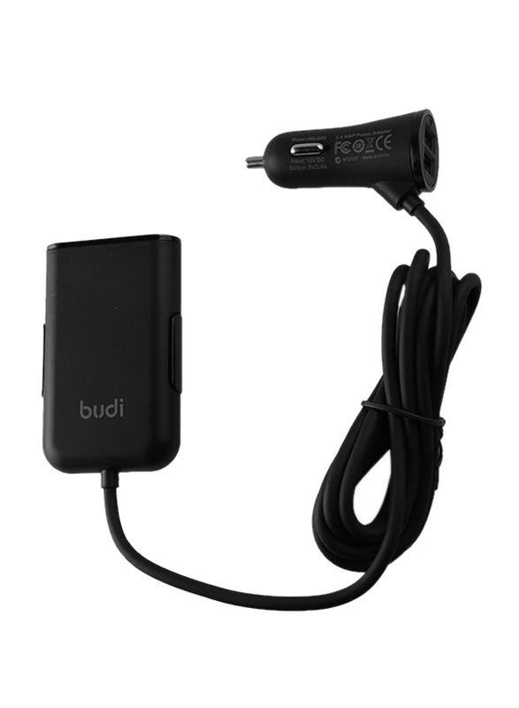 Budi 4-USB Port Car Charger, Black