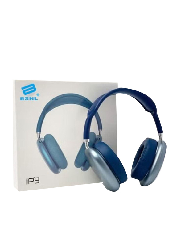 P9 Bluetooth Wireless Over-Ear Headphone with Mic, Blue/Silver