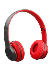 Multifunctional Stereo Wireless Over-Ear Bluetooth Headphones Foldable Headset, Red
