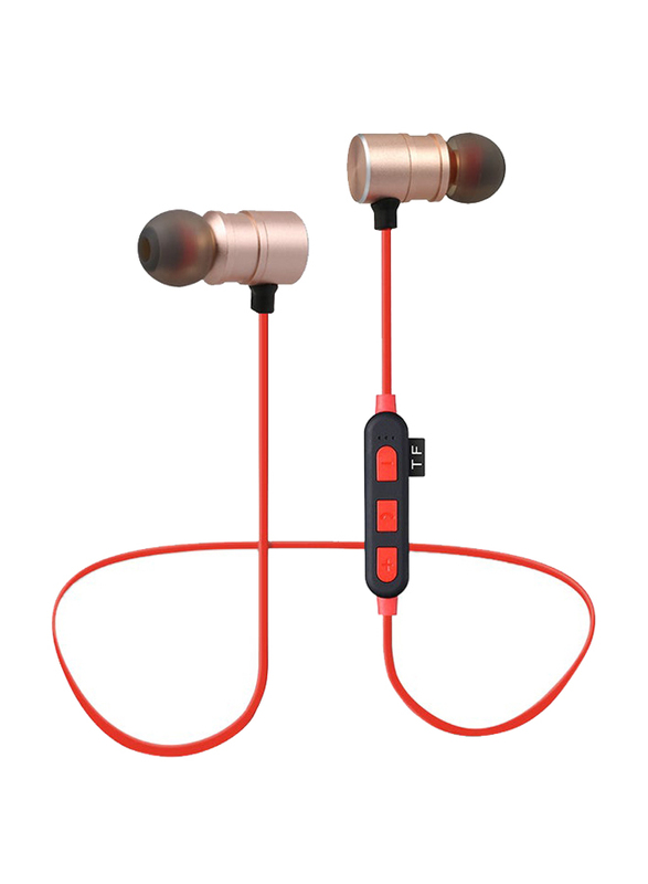 Wireless Bluetooth In-Ear Headphones with Mic, Red/Gold