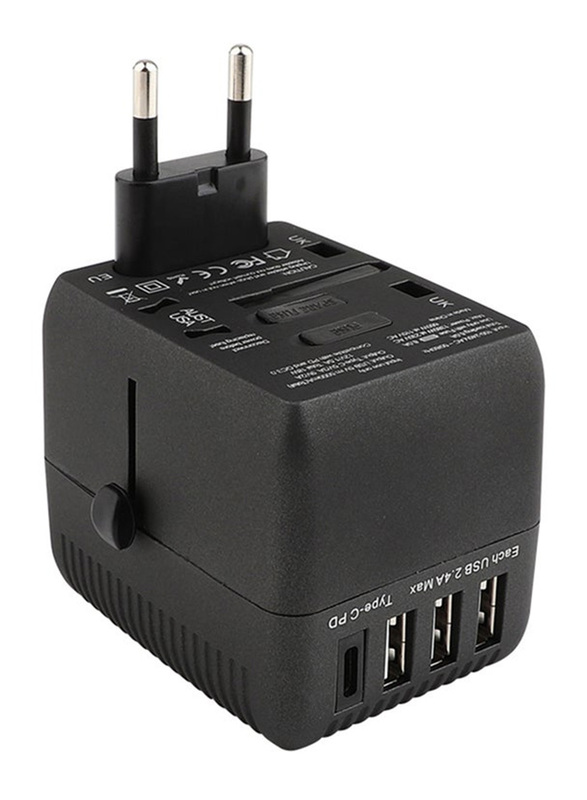 All In One Phone Wall Charger Universal Travel Adapter, Black