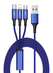 4-Feet 3 In 1 Multi USB Charging Cable, USB A to Lightning, USB Type-C, Micro USB for Apple Iphone7/ 6/ 5 / Ipad/ Ipod/ Galaxy S8/ Galaxy S7/ G6/ V20 And More, Blue