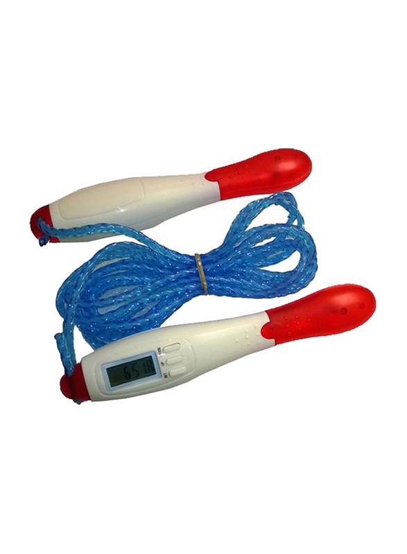 Adjustable Digital Skipping Rope, 2.8 Meter, Red/Blue/Beige