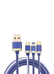 1.2-Meter 3-In-1 Charging Cable, USB Type A to Type-C/Lightning/Micro USB Cable, Blue