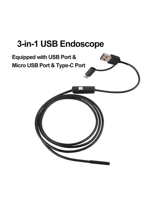 3-in-1 Industrial USB Type-C Endoscope Borescope Inspection Camera for Android Smartphones/PC, Black