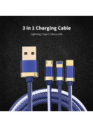 1.2-Meter 3-In-1 Charging Cable, USB Type A to Type-C/Lightning/Micro USB Cable, Blue