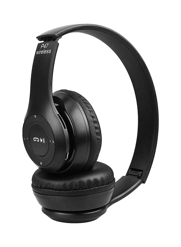 P47 Wireless Bluetooth Over-Ear Headset with Mic, Black