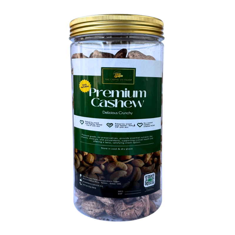 The Caphe Vietnam Premium Wood Fire Slightly Salted Skin Size Roasted Cashews, 500g