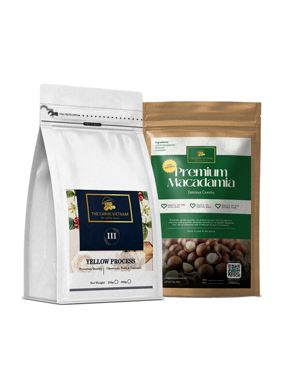 

The Caphe Vietnam Premium Quality Yellow Process Coffee 250g & Premium Macadamia Vip Size No Shell 500g, 2 Pieces