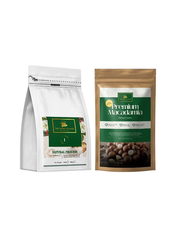 The Caphe Vietnam Natural Process Whole Bean Coffee 500g & Premium Macadamia Nuts VIP Size 500g, 2 Pack