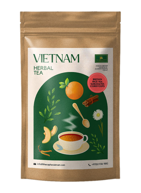 The Caphe Vietnam Sublimates Cordyceps Brown Rice Herbal Tea, 20 Sachets