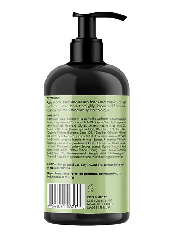 Mielle Organics Rosemary Mint Strengthening Shampoo Infused with Biotin Cleanses and Helps Strengthen, 12oz