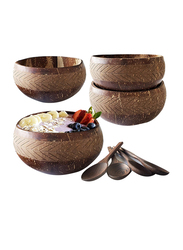  8-Piece Coconut Bowls with Spoons, Brown
