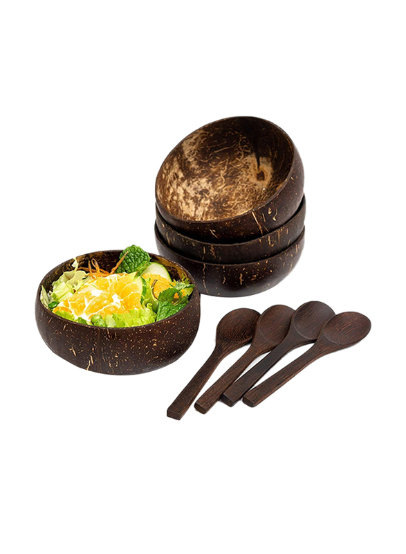 8-Piece Coconut Bowls & Wooden Spoon Set, Brown