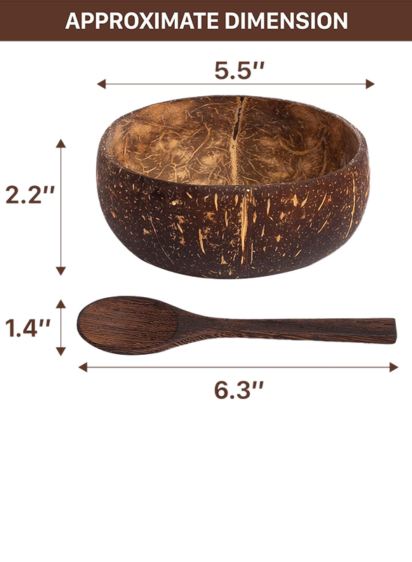 2-Piece Coconut Bowls & Wooden Spoon Set, Brown