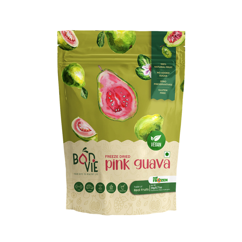 

Fresh Bonvie Snacks Freeze Dried Pink Guava Healthy Pink Guava Snack 100% Natural No Preservatives No Added Sugar Frozen Pink Guava Snack Dry Fruits Freeze