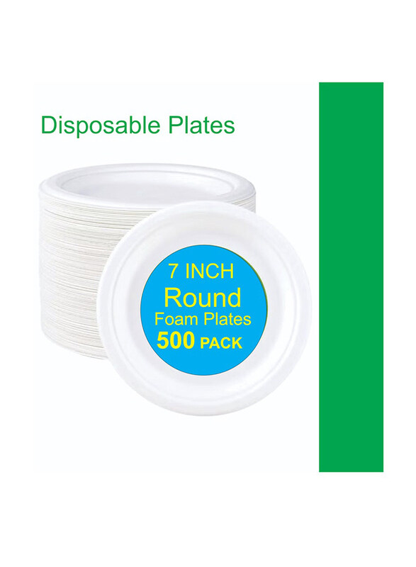 

Mog 500-Piece 7-inch Disposable Foam Plates, White