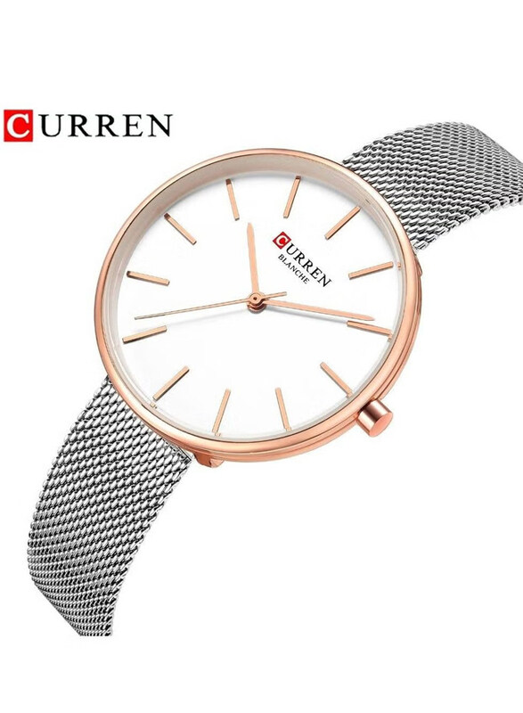 

Curren Analog Watch for Women with Stainless Steel Band, Water Resistant, 9042, Silver-White