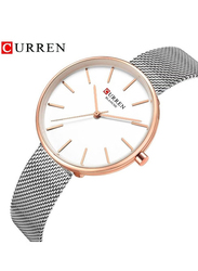 Curren Analog Watch for Women with Stainless Steel Band, Water Resistant, 9042, Silver-White