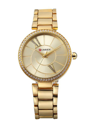 Curren Analog Quartz Watch for Women with Stainless Steel Band, Water Resistant, 2358892, Gold