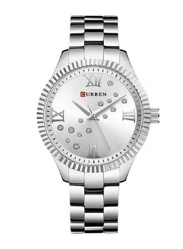 Curren Analog Quartz Fashion Watch for Women with Stainless Steel Band, Water Resistant, 9009, Silver