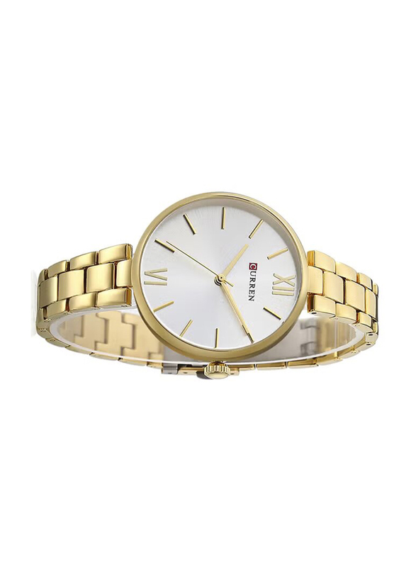 Curren Analog Watch for Women with Stainless Steel Band, Water Resistant, 9017, Gold-White