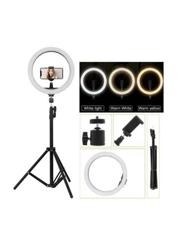 12 Inch Adjustabel Brightness Selfie Ring Light for Live Streaming with Tripod Stand, White/Black