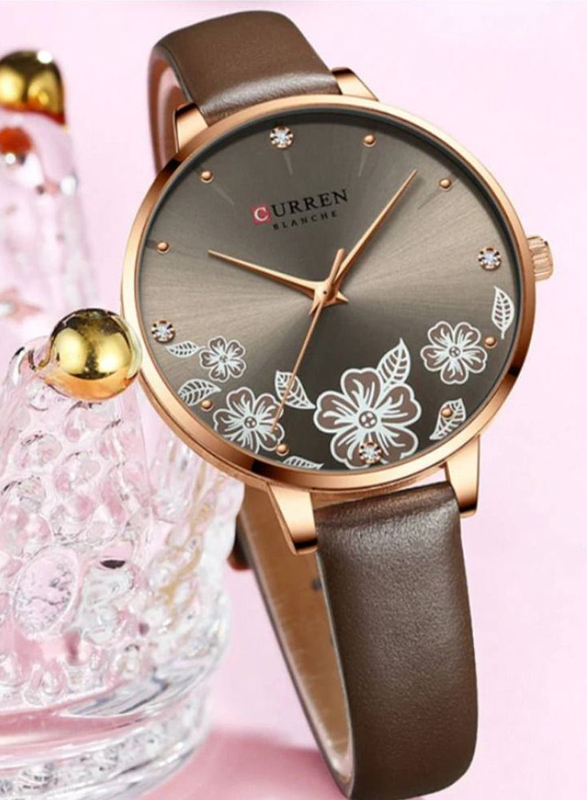 Curren tan leather hot sale analog watch