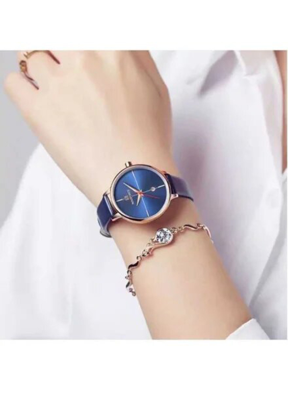 Naviforce Analog Watch for Women with Leather Band, NF5006, Blue