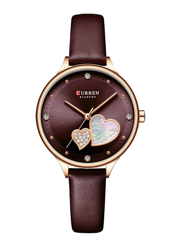 Curren Analog Wrist Watch for Women with Leather Band, Water Resistant, 9077, Burgundy-Burgundy