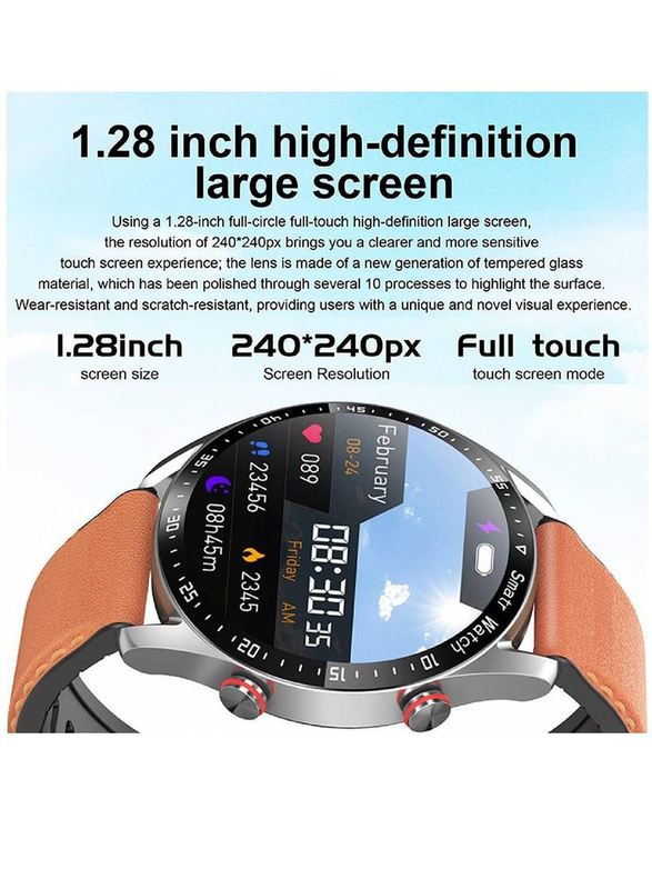 LW 46mm Smartwatch, Bluetooth Voice Call, HD Full Touching Screen, Smart Reminder, Heart Rate, Sleep Monitor, IP67 Waterproof, Brown